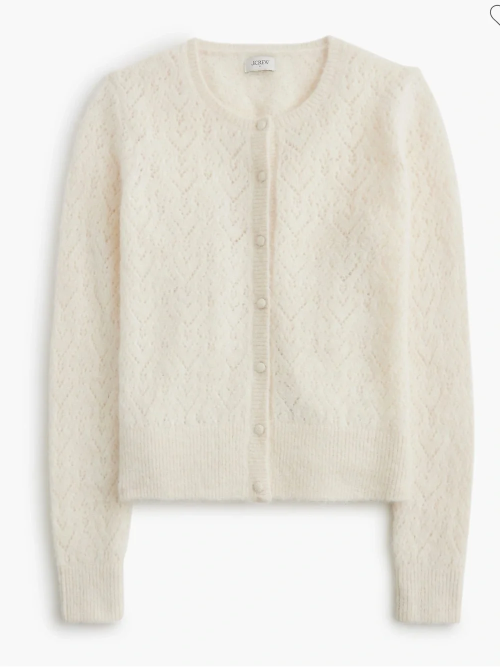 J crew Pointelle heart cardigan sweater